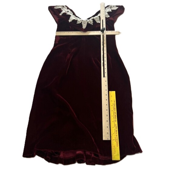 Handmade Women's Burgundy/Red Velvet Cocktail Dress V-Neck W/Lace Size Small - Picture 8 of 8